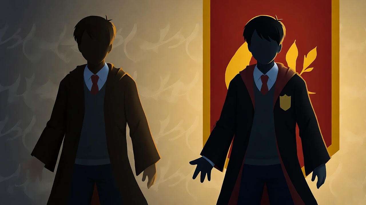 Symbolic depiction of Neville Longbottom’s underdog journey with Gryffindor banner