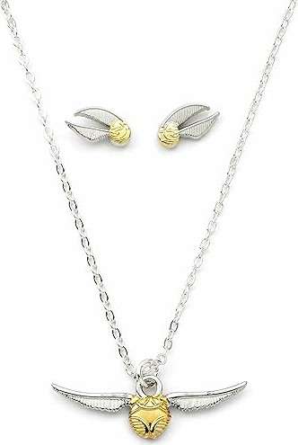 Harry Potter Official Golden Snitch Necklace and Earrings Gift Set by The Carat Shop 