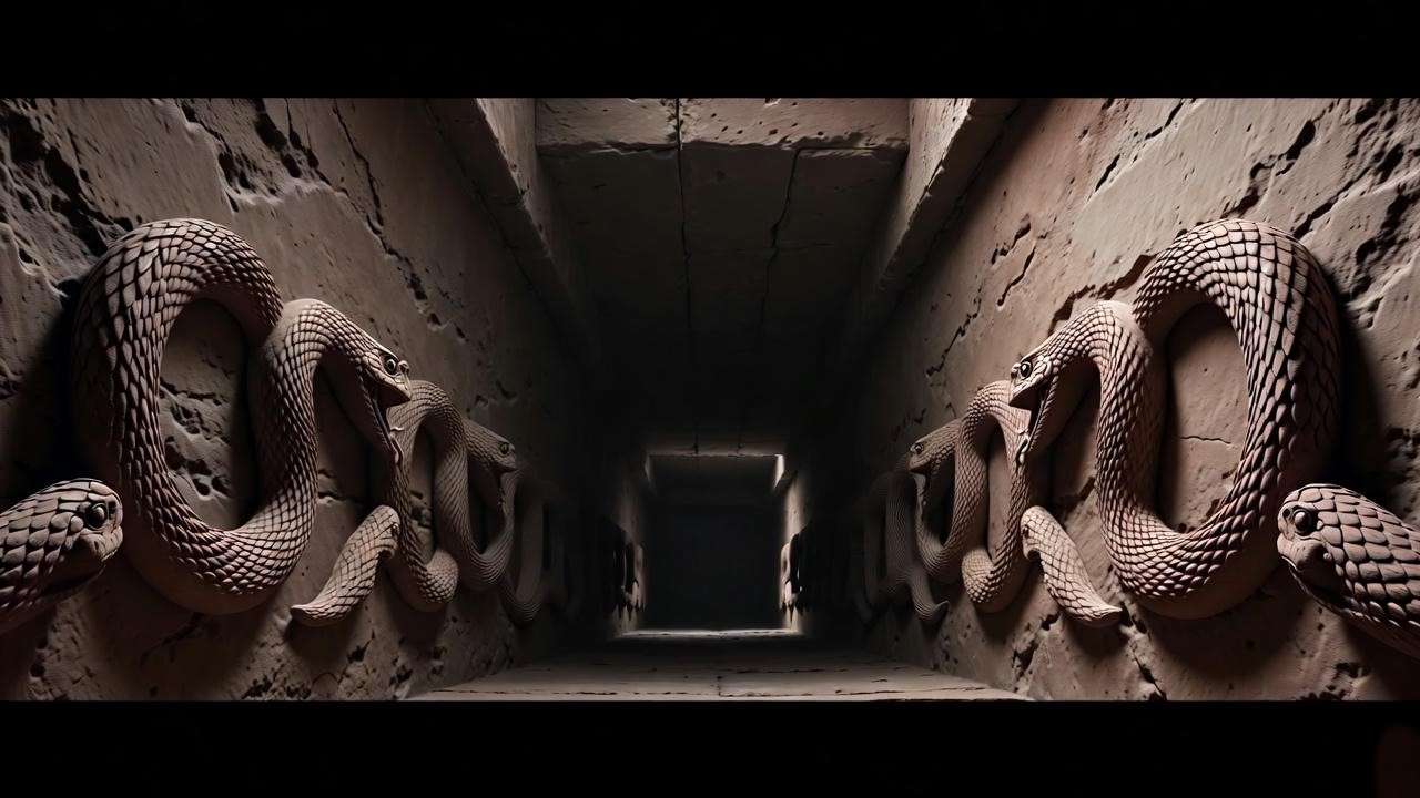 Ominous Chamber of Secrets serpentine wall with carved snakes