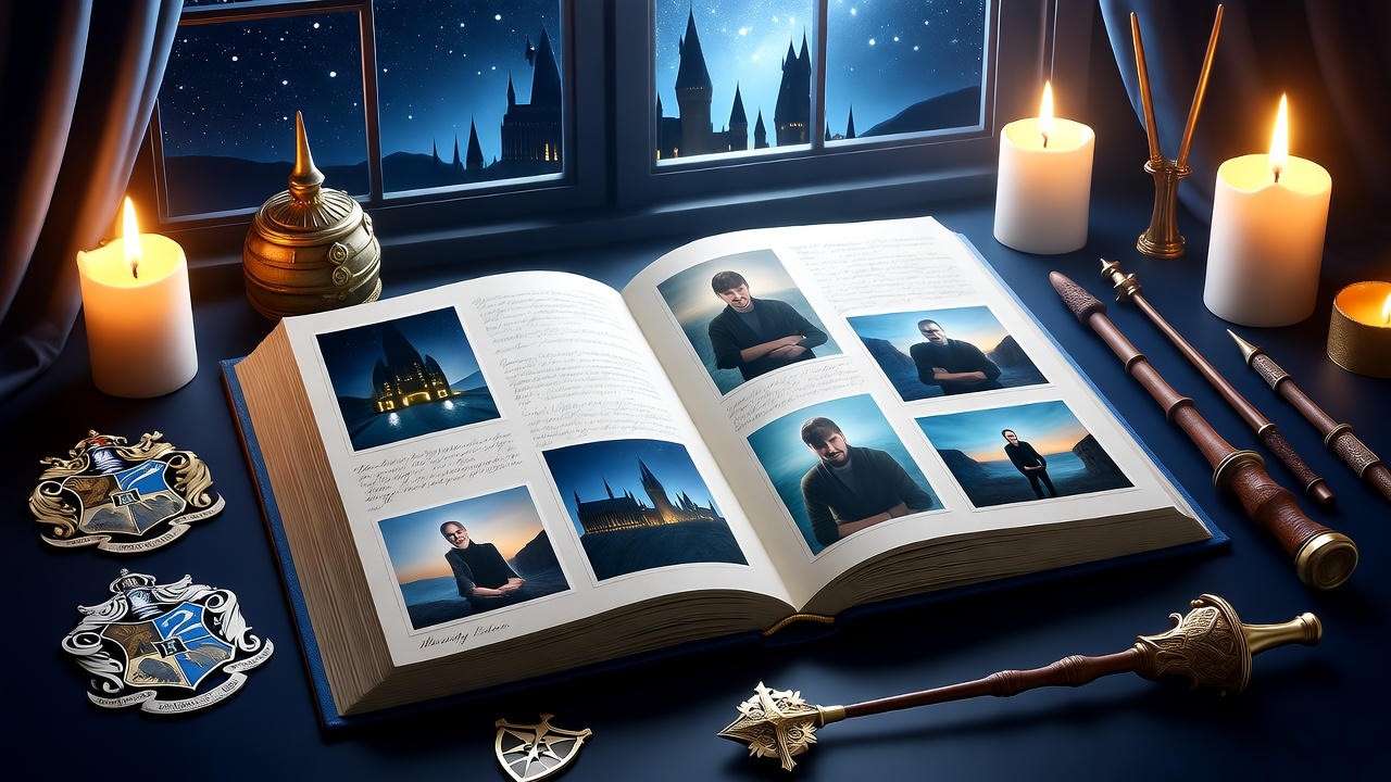Nostalgic scrapbook setup reliving Harry Potter Comic Con magic.