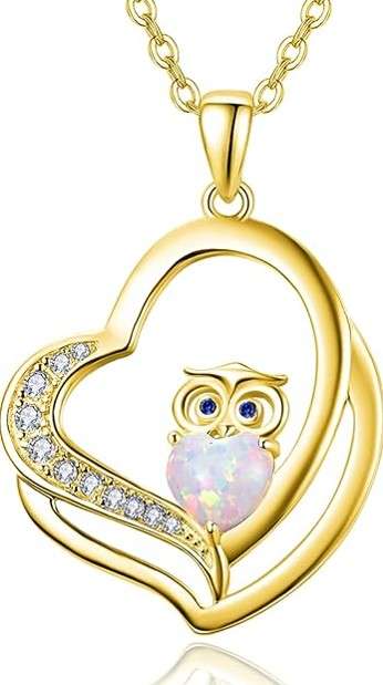 Dreamboat Owl Heart Necklace 925 Sterling Silver Opal Owls Pendant Necklaces Bird Animal Jewelry Birthday Party Gifts for Women 