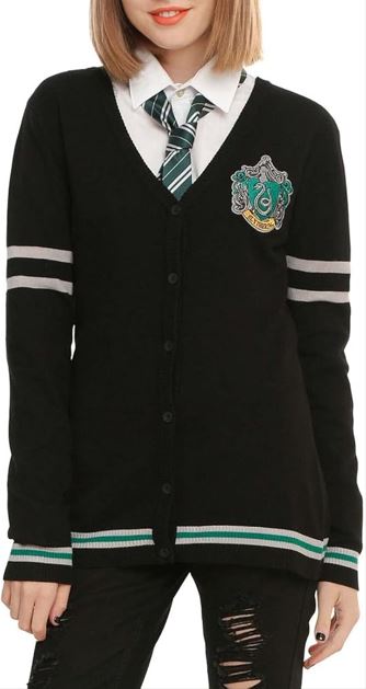 Harry Potter Womens' Slytherin House Crest Open Front Cardigan Juniors Knit Sweater
