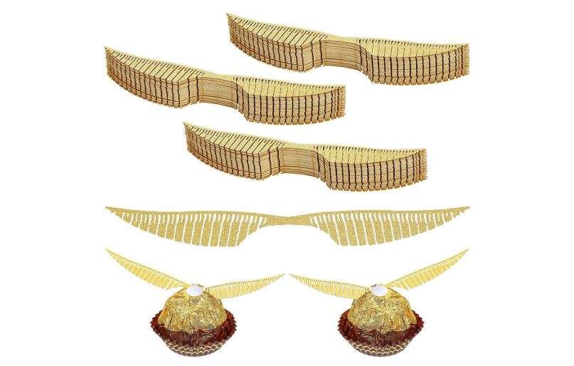 Golden Snitch Wings, 100 Pcs Glitter Golden Wings with Glue Circles, Chocolate decorative paper, Wafer Cupcake Toppers, Suiable for Birthday Wizard Theme...
