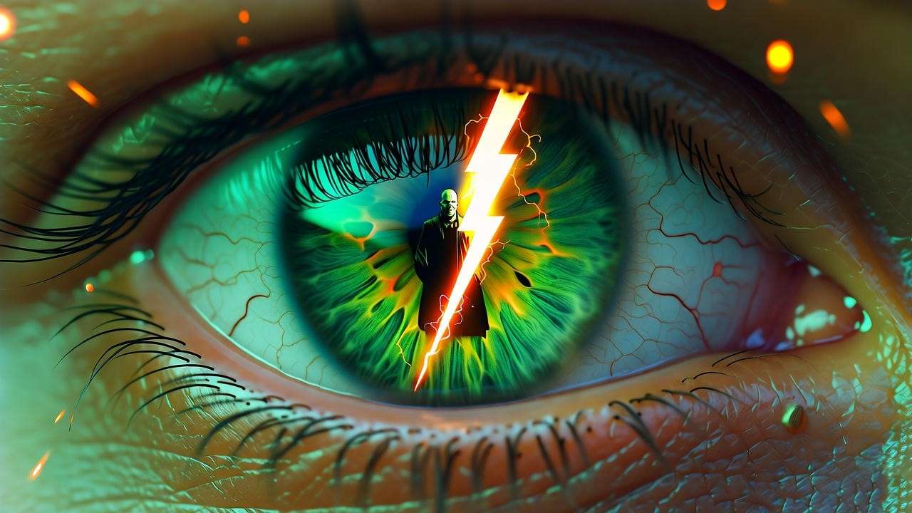 Harry Potter green eye reflecting lightning scar and Voldemort – eye motif in Harry Potter series