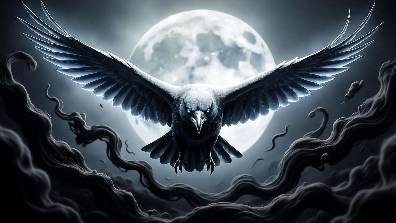 silver raven patronus fighting dementors under full moon