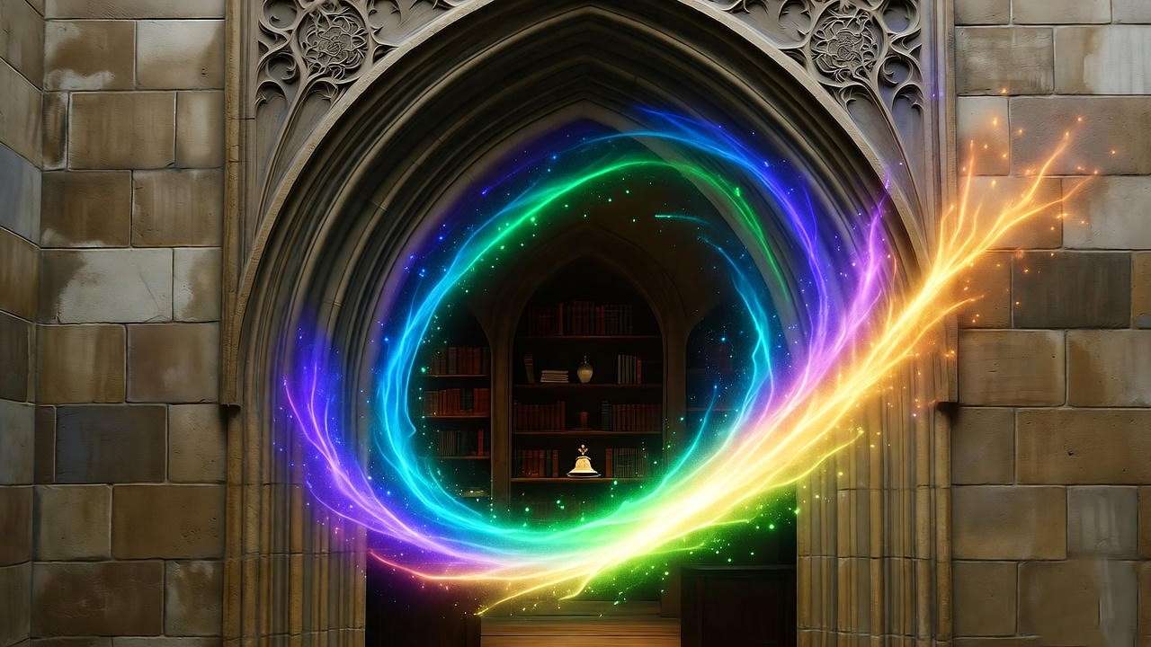 Transforming Room of Requirement wall with magical energy and room interior