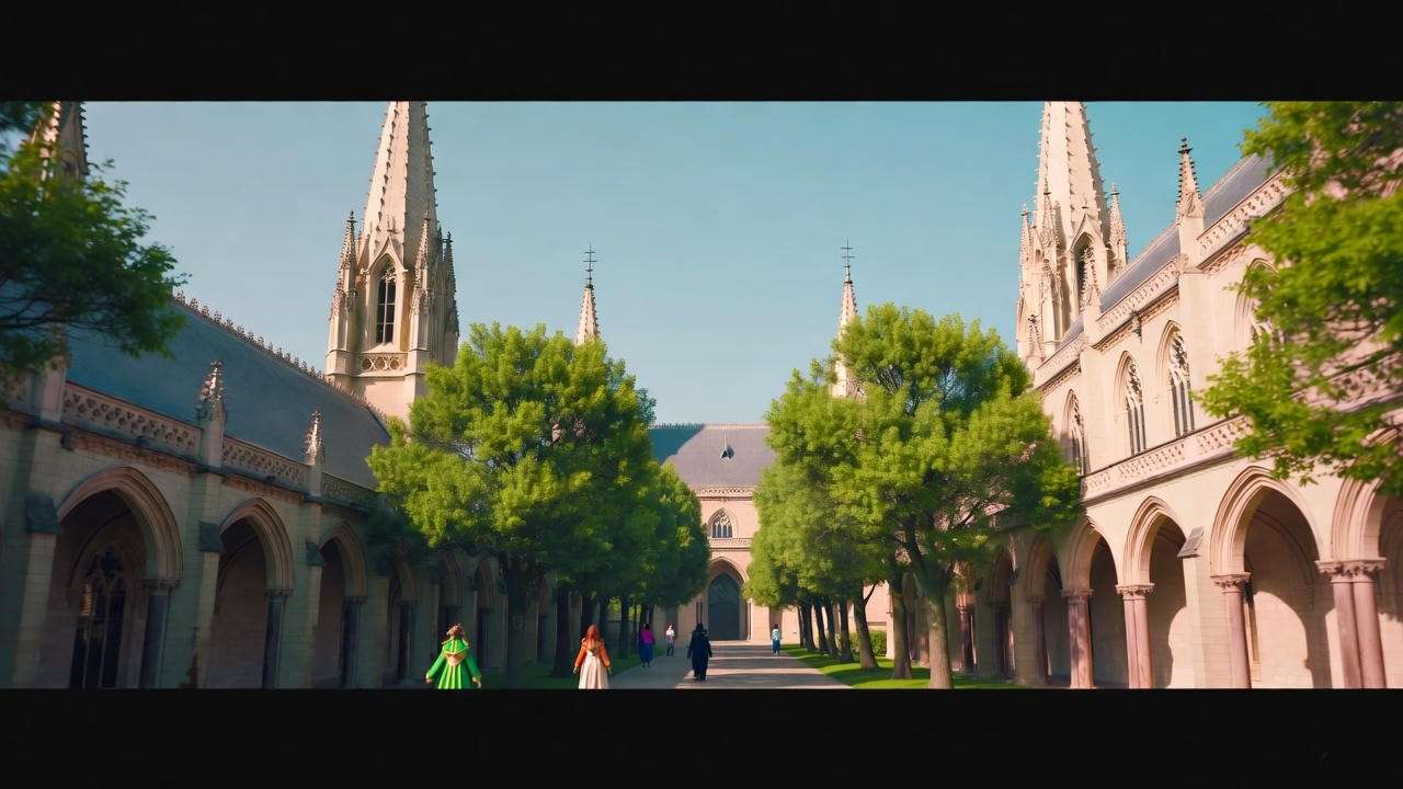 Harvard University Gothic architecture with Harry Potter fans in robes