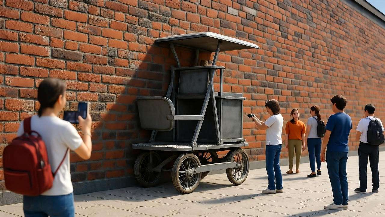Fans at Platform 9¾ trolley site with brick wall backdrop