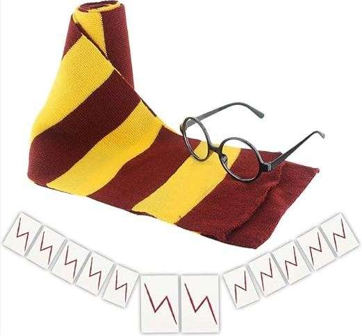 Novelty Scarf Wizard Glasses with Round Frame No Lenses 12 PCs Lightning Bolt Tattoos for Kids Christmas Birthday Party Cosplay Costume Accessories 