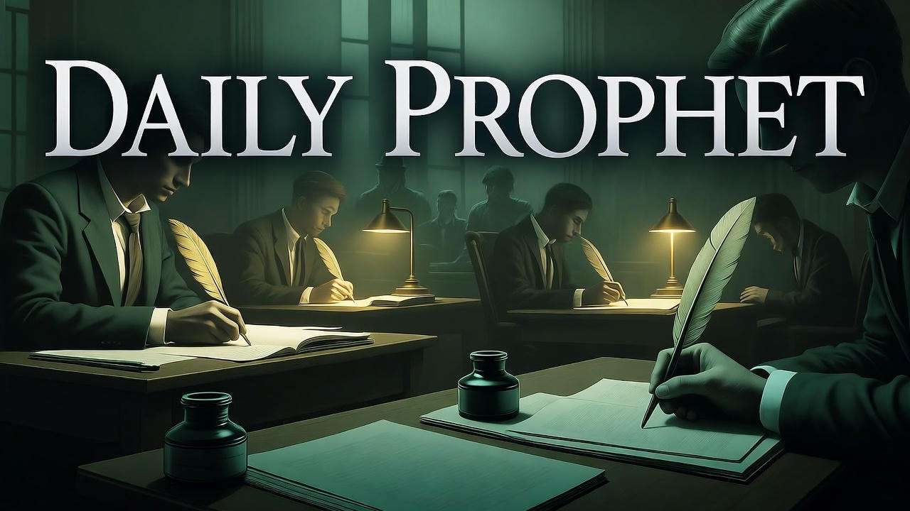 Illustration of Daily Prophet office blending into a historical war room, symbolizing propaganda in Harry Potter.