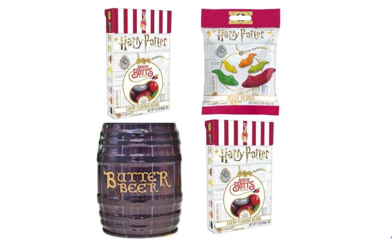Jelly Belly Harry Potter's Favorites, Gift Pack of 4 (Butterbeer Barrel Tin, Bertie Bott's Every Flavor Jelly Beans, & Jelly Slugs Chewy Candy)
