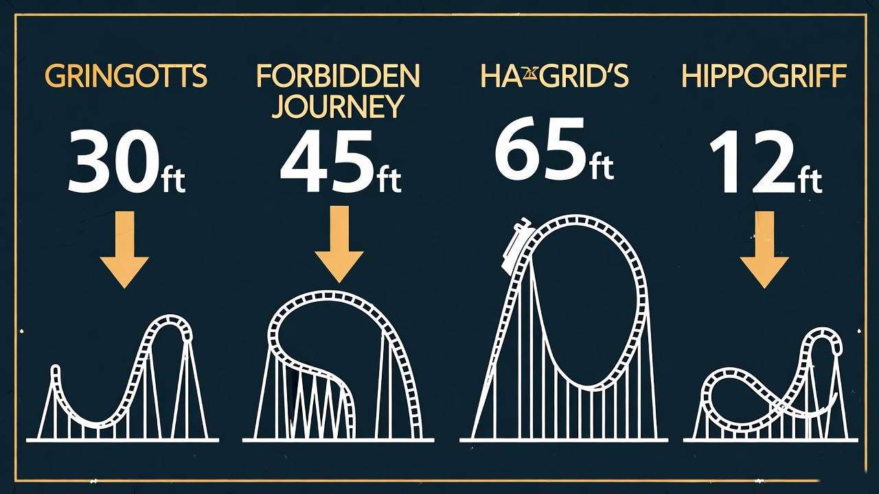 Visual comparison of drop heights across Harry Potter rides at Universal Studios 