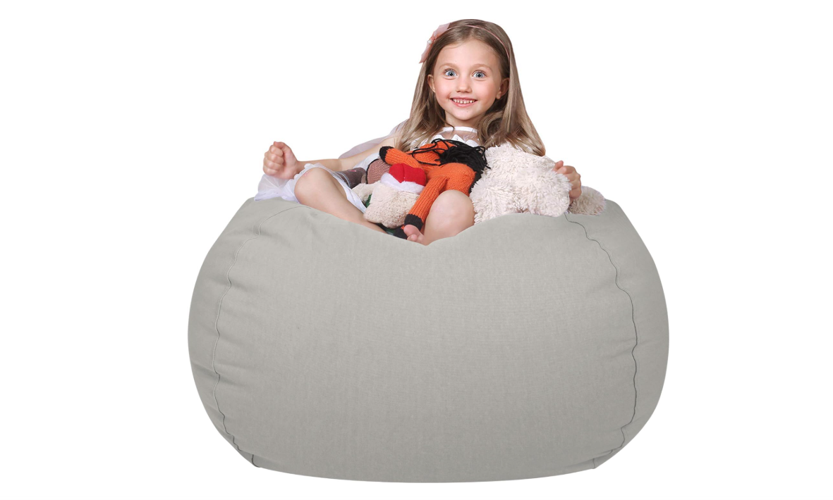 WEKAPO Stuffed Animal Storage Bean Bag Chair Cover for Kids | Stuffable Zipper Beanbag for Organizing Children Plush Toys Large Premium Cotton Canvas (Solid...