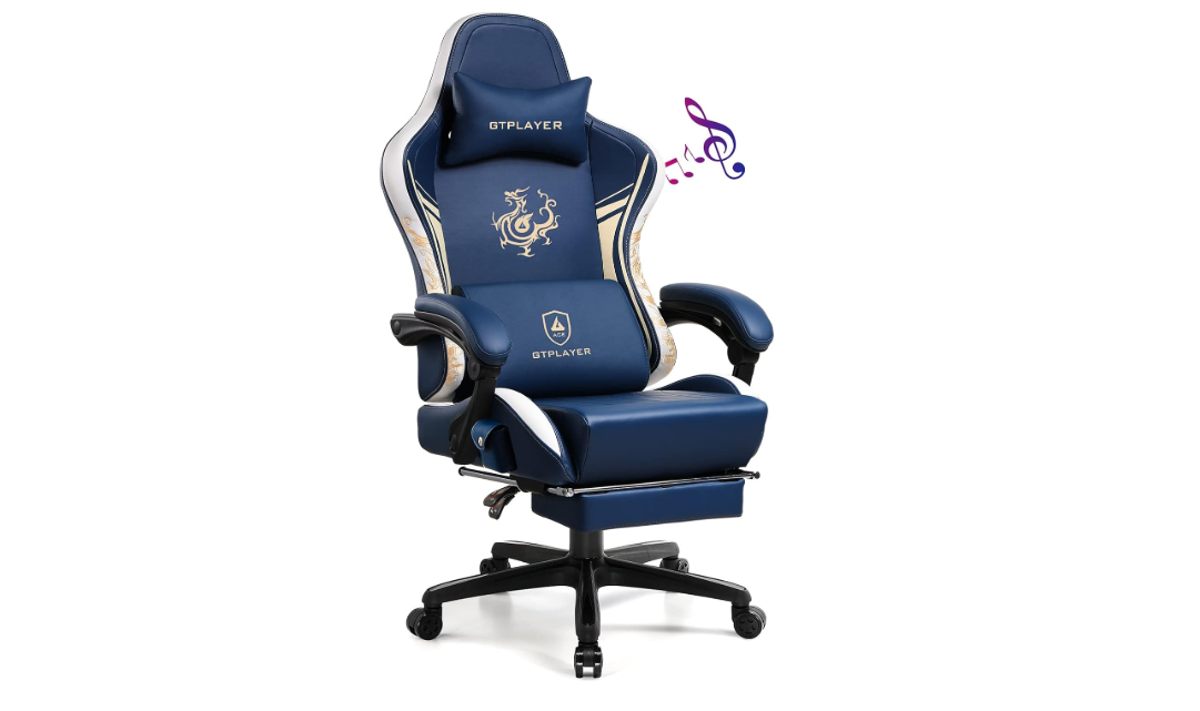 GTPLAYER Gaming Chair with Bluetooth Speakers and Footrest, Dragon Series Video Game Chair ,Heavy Duty, Ergonomic, Esports Computer Office Chair Blue (Royal...