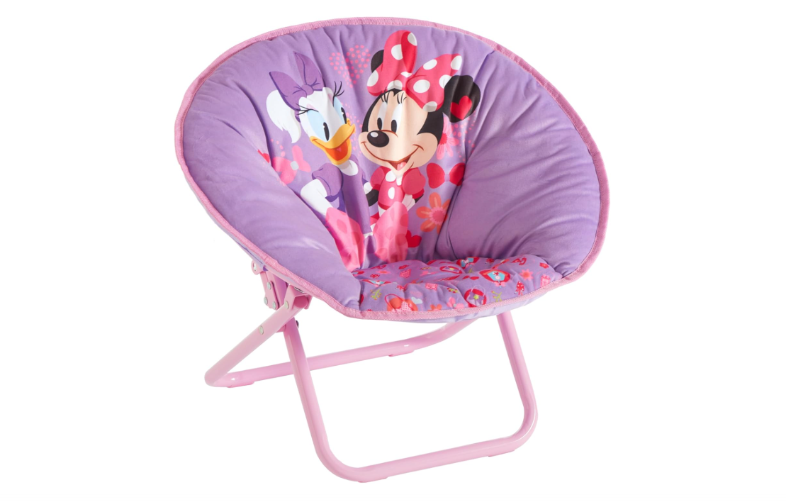 Disney Minnie Mouse Toddler Saucer Chair 19” Folding Kids Chair, Ages 3+, Portable & Lightweight, Cozy Padded Seat for Playroom, Bedroom