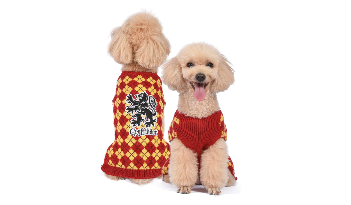 Harry Potter Gryffindor Dog Sweater - Pet Outerwear for Dogs - Officially Licensed Dog Apparel & Accessories for Hogwarts Houses, Size Medium