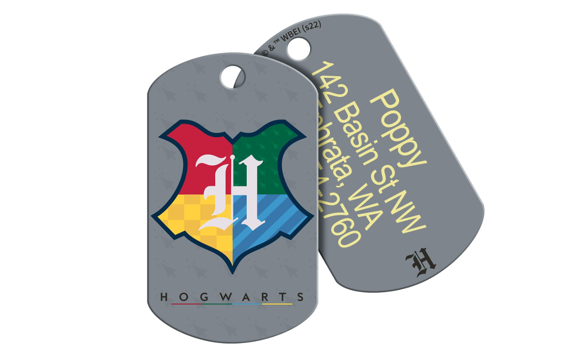  Harry Potter Hogwarts Crest Dog Tag, Wizarding World of Hogwarts Pet ID Tag Engraved with Name Personalized, Rectangle