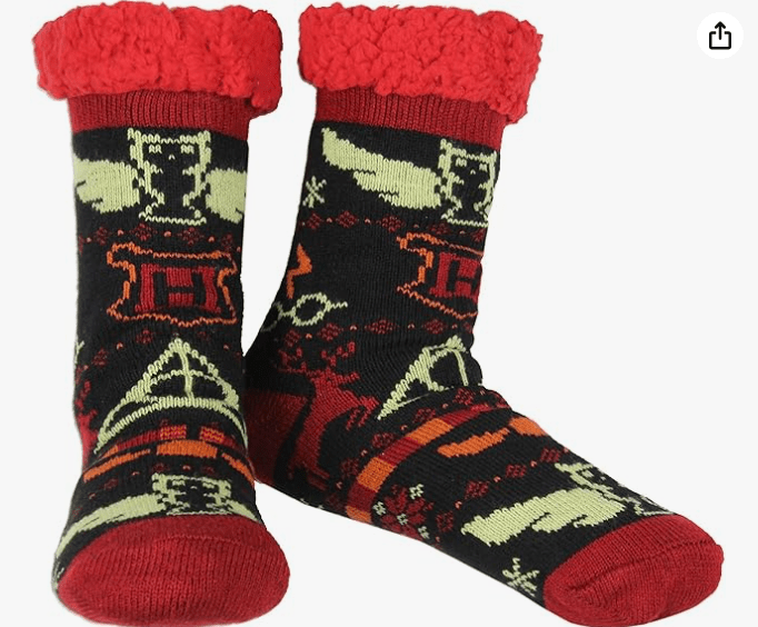 Bioworld Harry Potter Women's Hogwarts Icons Knit Fleece Lined Slipper Crew Socks Shoe Size 5-10 For Men And Women