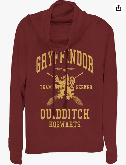 Harry Potter Deathly Hallows Gryffindor Quidditch Seeker Women's Fast Fashion Cowl Neck Long Sleeve Knit Top