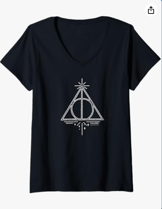 Womens Harry Potter Deathly Hallows Line Art V-Neck T-Shirt