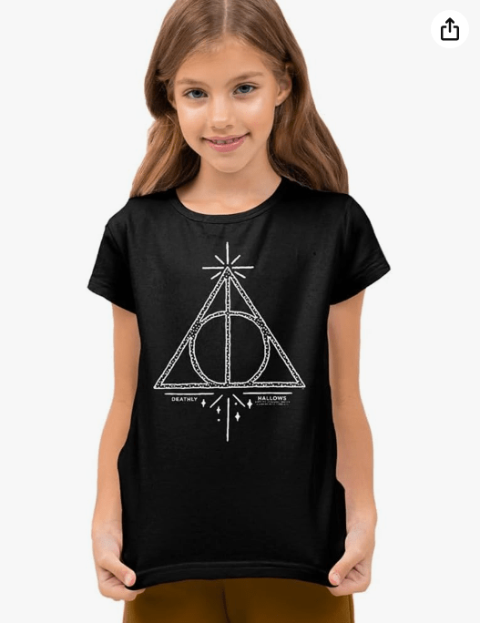 Harry Potter Deathly Hallows Line Art Kids T Shirt (X-Large) for Youth Toddler Boys and Girls, Black