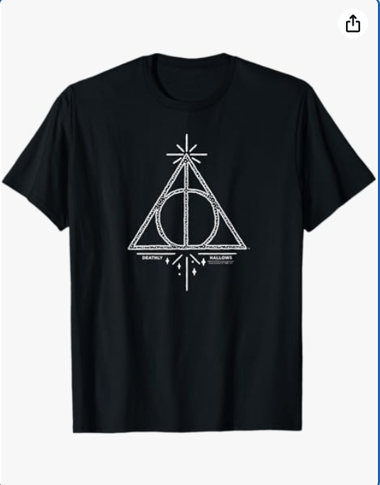 Harry Potter Deathly Hallows Line Art T-Shirt - Black, Men's, Small, Short Sleeve, Crew Neck, T-Shirt