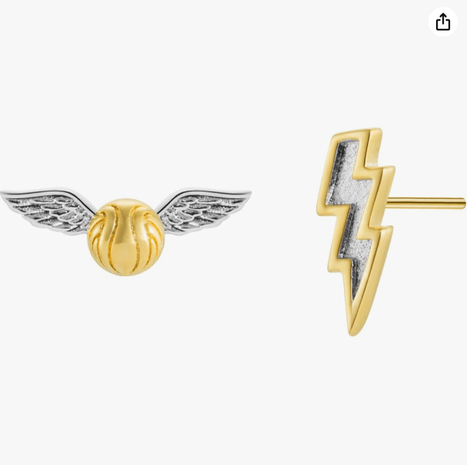 Golden Snitch & Thunder Bolt Studs Earrings 14K Gold Plated & 925 Sterling Silver Back Posts