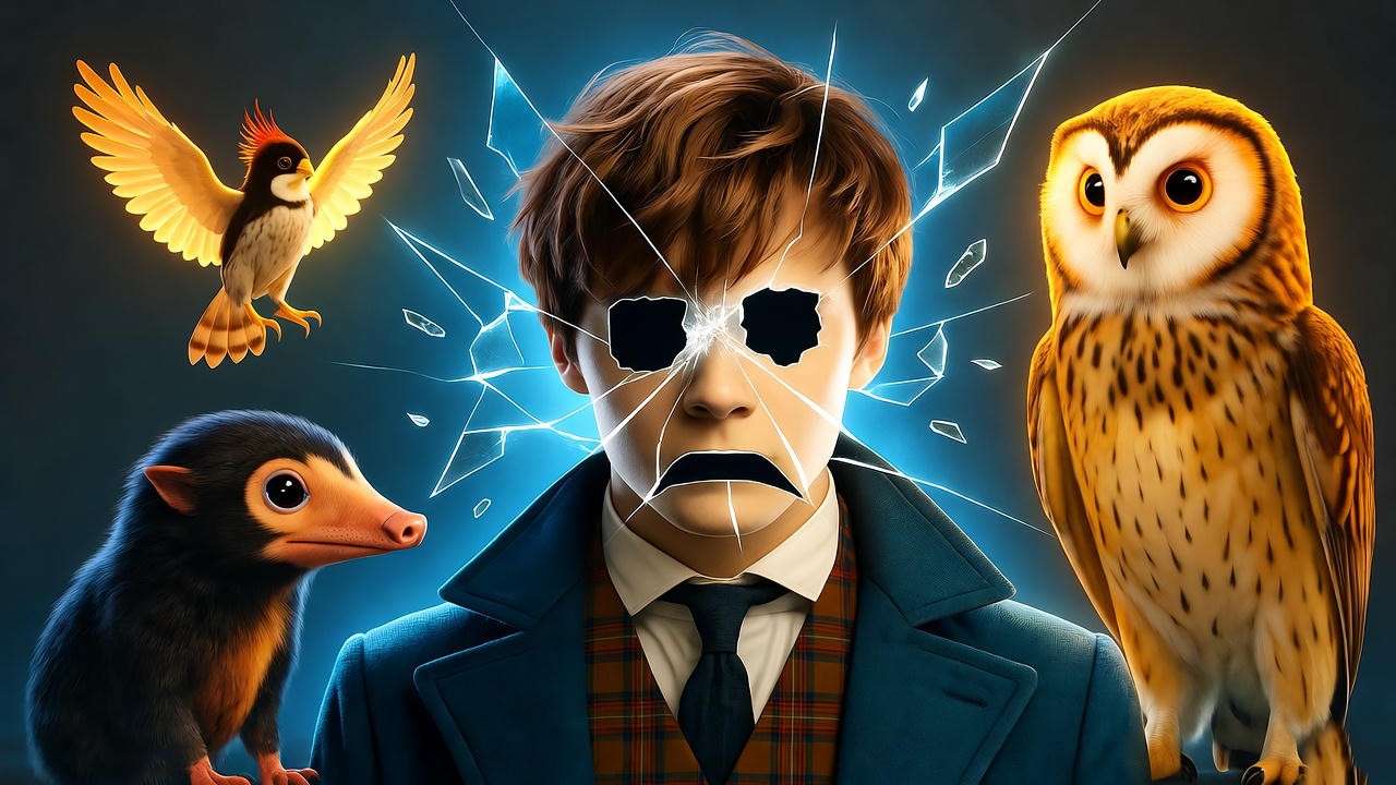 Symbolic image of breaking autism stereotypes with Newt Scamander and magical creatures.