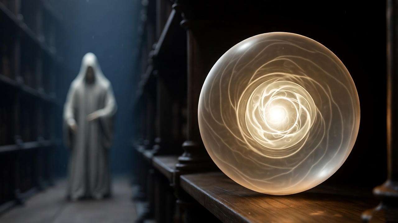 Fan crafting prophecy orb replica, Harry Potter Prophecy Hall 2025.