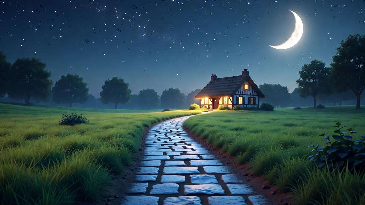 Serene wizarding village with cottage under starry sky, inspiring Harry Potter themed names.