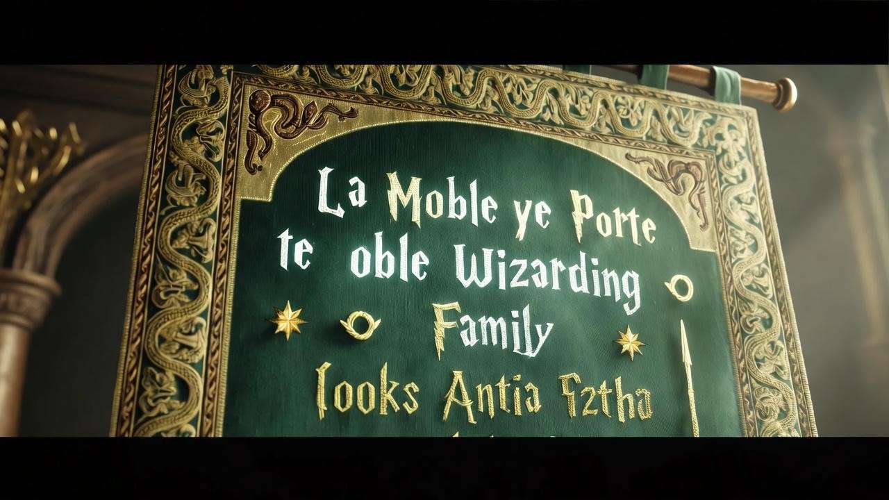 Gothic Black family tapestry with magical embroidery in a dimly lit room, symbolizing Harry Potter’s wizarding heritage.