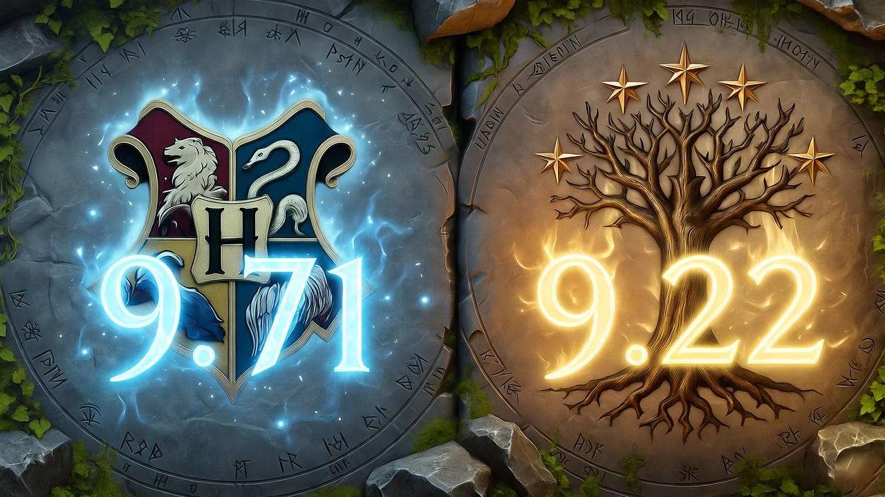 Final 8-pillar score Harry Potter 9.71 vs Lord of the Rings 9.22 fantasy comparison