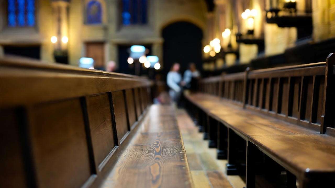 Harry Potter film set Great Hall, showcasing behind-the-scenes milestones, 16:9 ratio