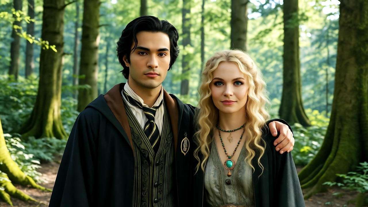 Coach Harry Potter showing empathy to a friend in a serene Hogwarts forest