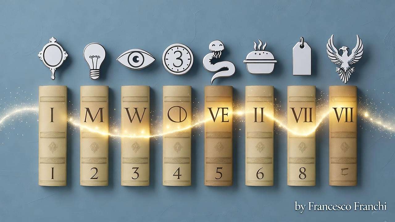 Timeline showing evolution of 10 hidden motifs across Harry Potter books 1-7