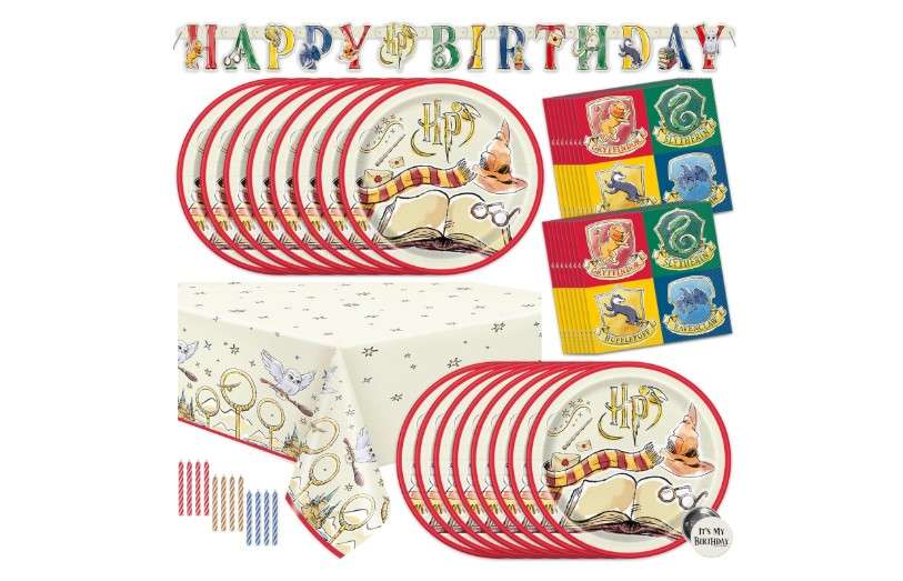 Harry Potter Birthday Decorations Kit | Harry Potter Birthday Party Supplies | With Harry Potter Table Cover, Banner, Dinner Plates, Napkins, Candles,...