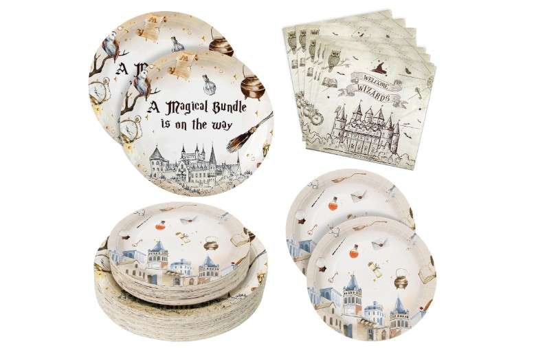 180PCS Magical Party Supplies Serve 60,Magical Wizard Paper Plates and Napkins Kit for Boys And Girls Happy Birthday Baby Shower Party,Includes Dinner and...