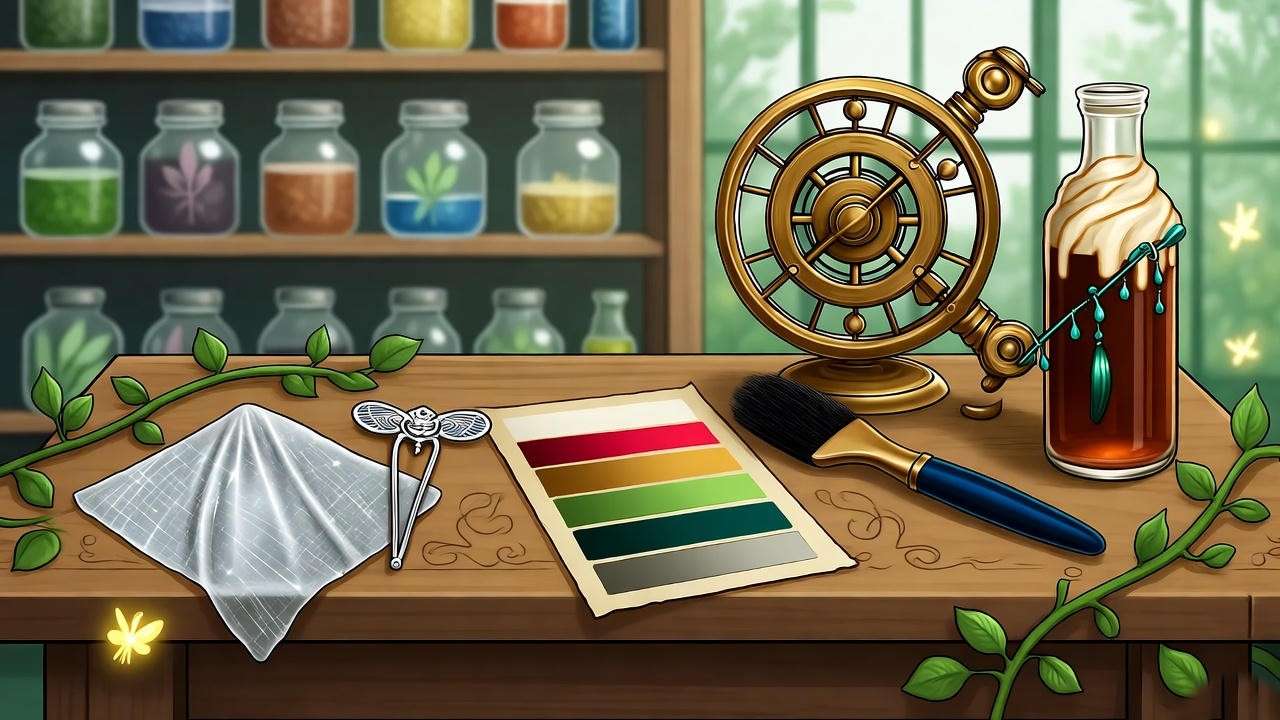 Essential accessories for Harry Potter games dress up, Hogwarts styling tools and color palette guide.