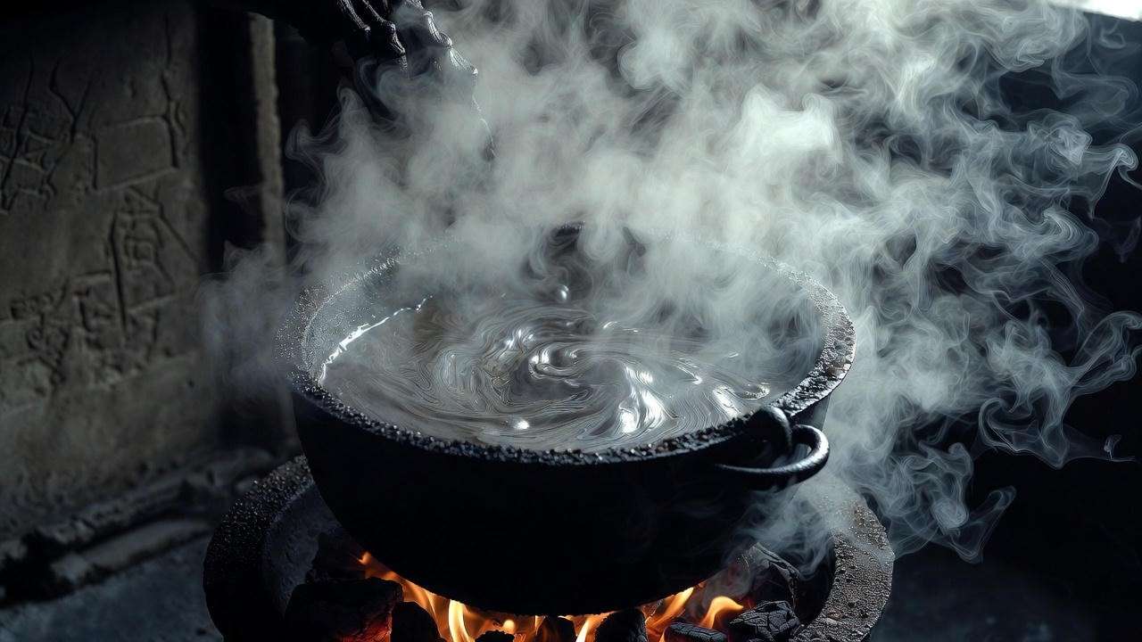 Mysterious brewing of Draught of Living Death potion like Snape in Harry Potter.