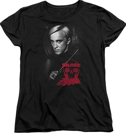 A&E Designs Ladies Harry Potter Draco Malfoy Shirt, Black, Small 