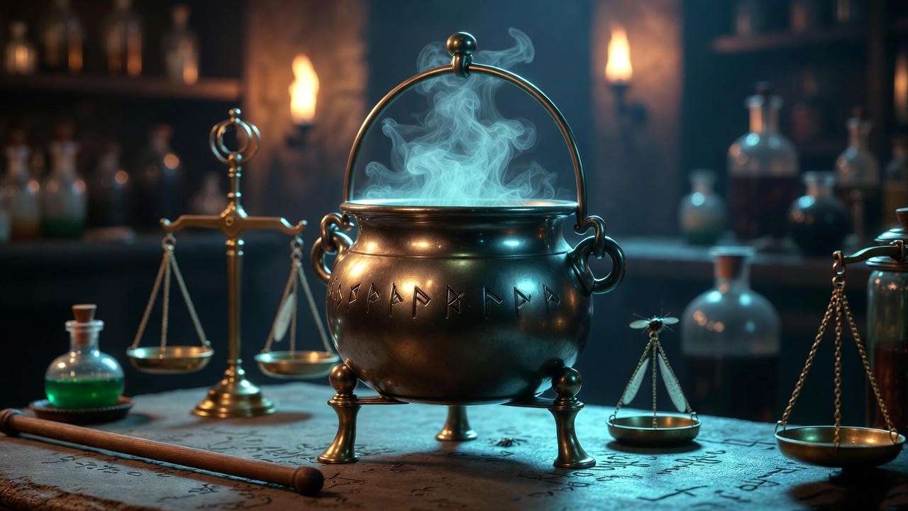 Detailed pewter size 2 cauldron for Hogwarts first-year potions class in Harry Potter style.