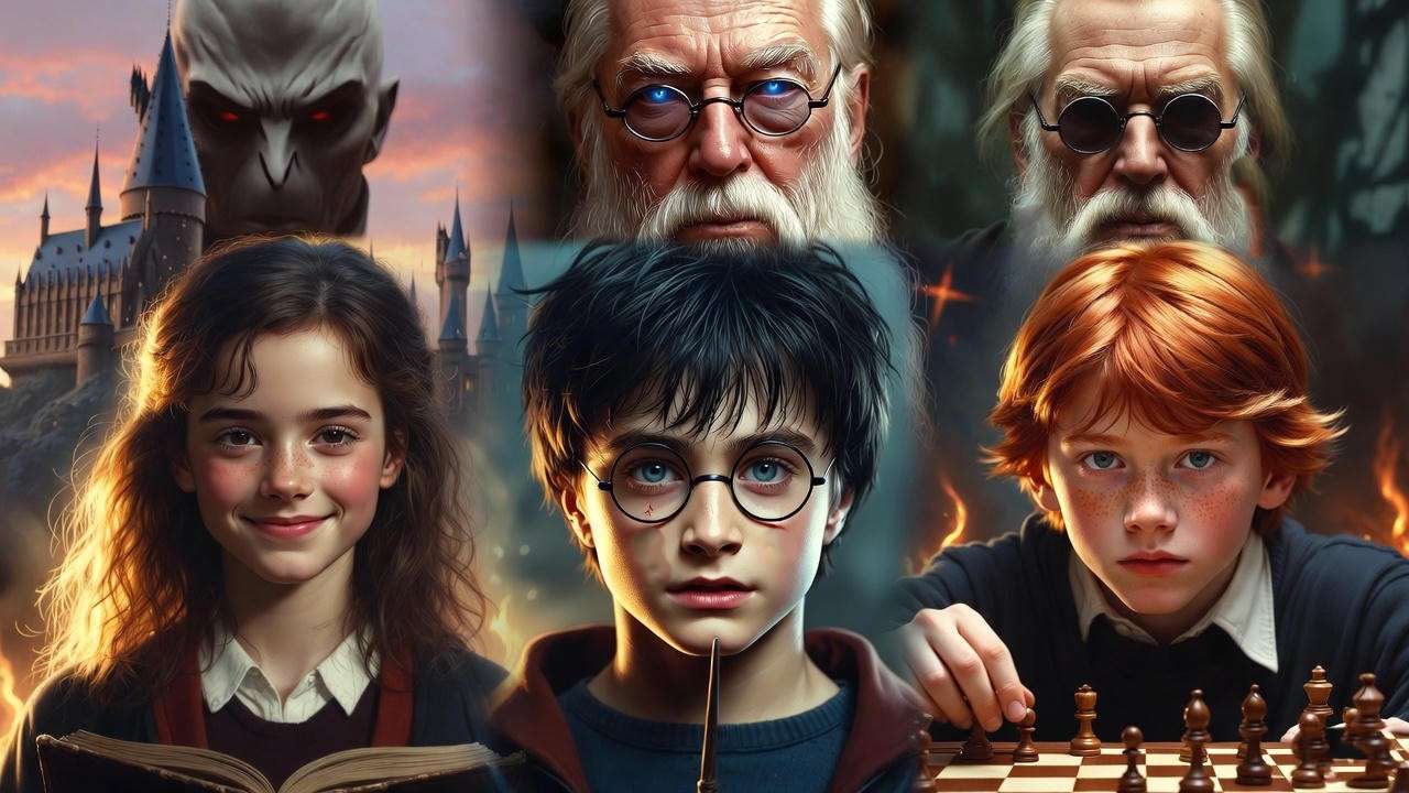 Harry Potter characters collage for in-depth analysis of Philosopher's Stone icons