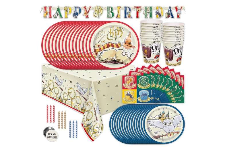 Harry Potter Birthday Decorations | Harry Potter Party Decorations | Serves 16 Guests | Table Cover, Banner, Dinner and Cake Plates, Napkins, Cups, Candles,...