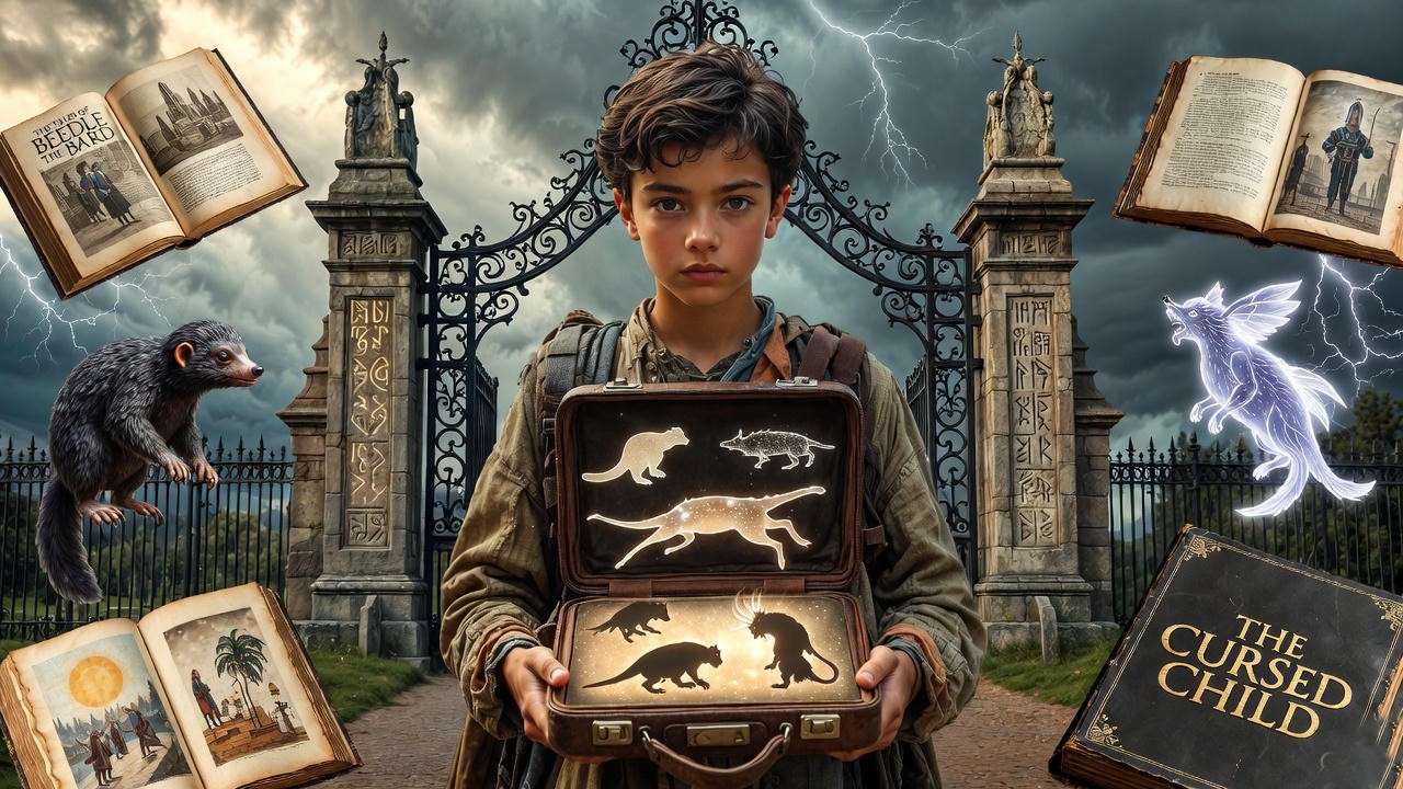 Magizoologist exploring Harry Potter extended universe at Ilvermorny with creatures and books.
