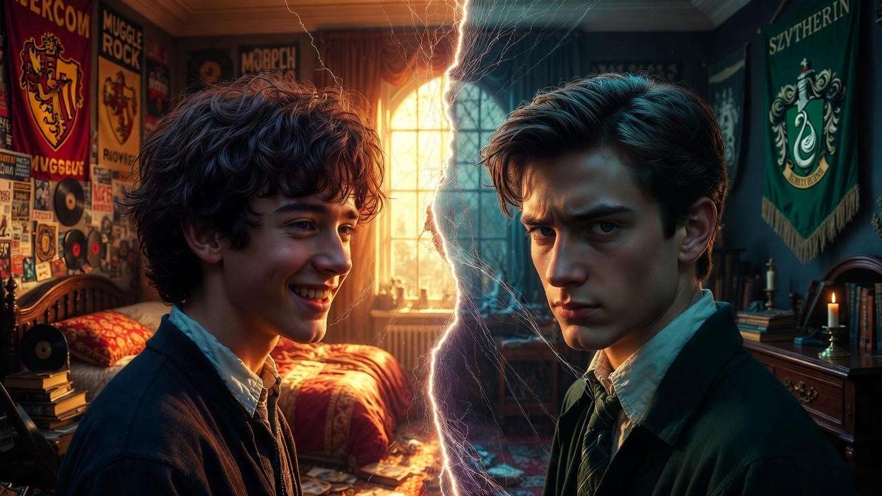 Artistic contrast of Regulus and Sirius Black's bedrooms, depicting sibling rivalry and family scars in the Harry Potter series.
