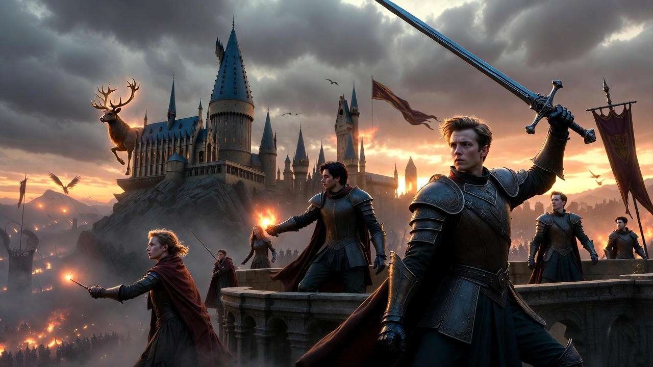 Reformed Dumbledore's Army legacy in Battle of Hogwarts, themes of hope and resistance in Harry Potter series finale.