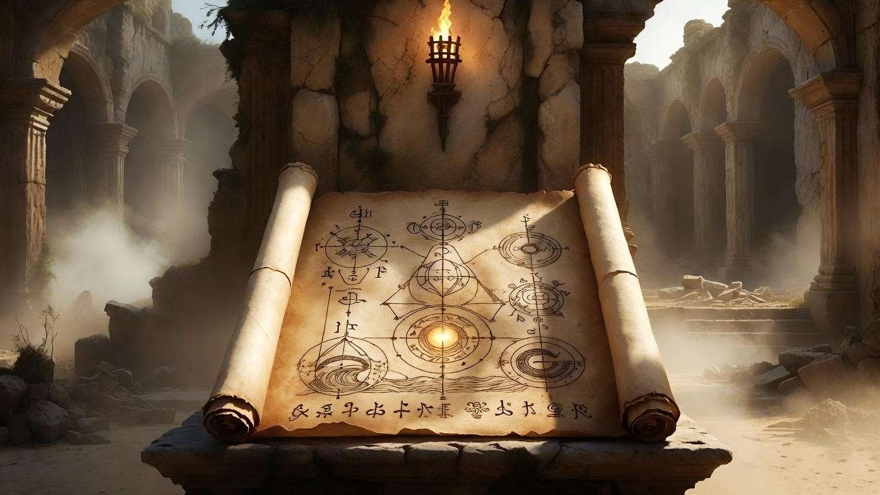 Historical origins of Impervius Charm in Harry Potter ancient scroll artwork.