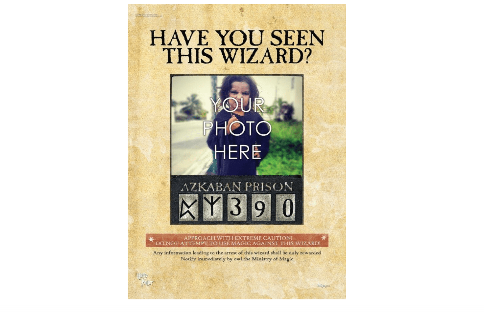 MIGHTYPRINT Harry Potter - Wanted Wizard - Azkaban Prison - Personalize with Name and Image - Durable 17” x 24" Wall Art – NOT Made of Paper –...