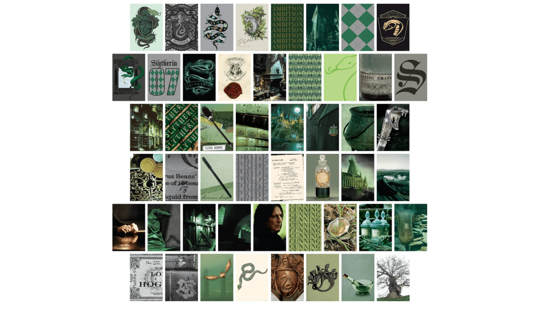 CON*QUEST Conquest Journals Harry Potter Slytherin Wall Collage, Set of Fifty Collectible 4x6 Official Images From the Wizarding World, Printed on Quality...