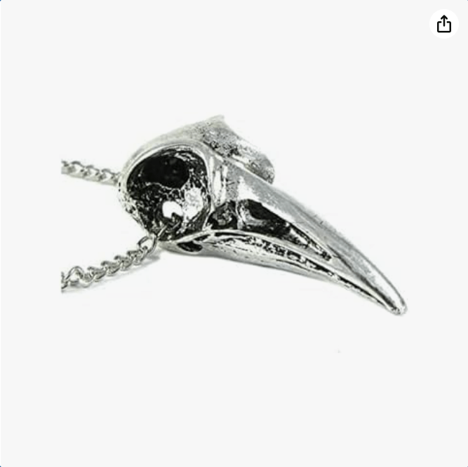 Womens Silver Plated Bellatrix Necklace I Lestrange Raven Bird Skull Pendant Necklace I Gothic Jewelry for Harry Potter, Bellatrix Costume, Halloween Costume
